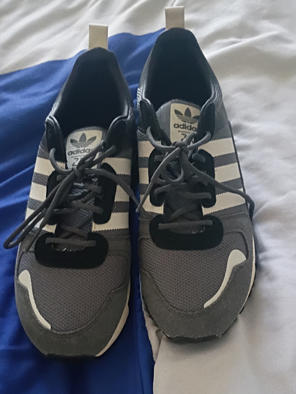 adidas  Gray and White Retro Runner Sneakers with Black Accents